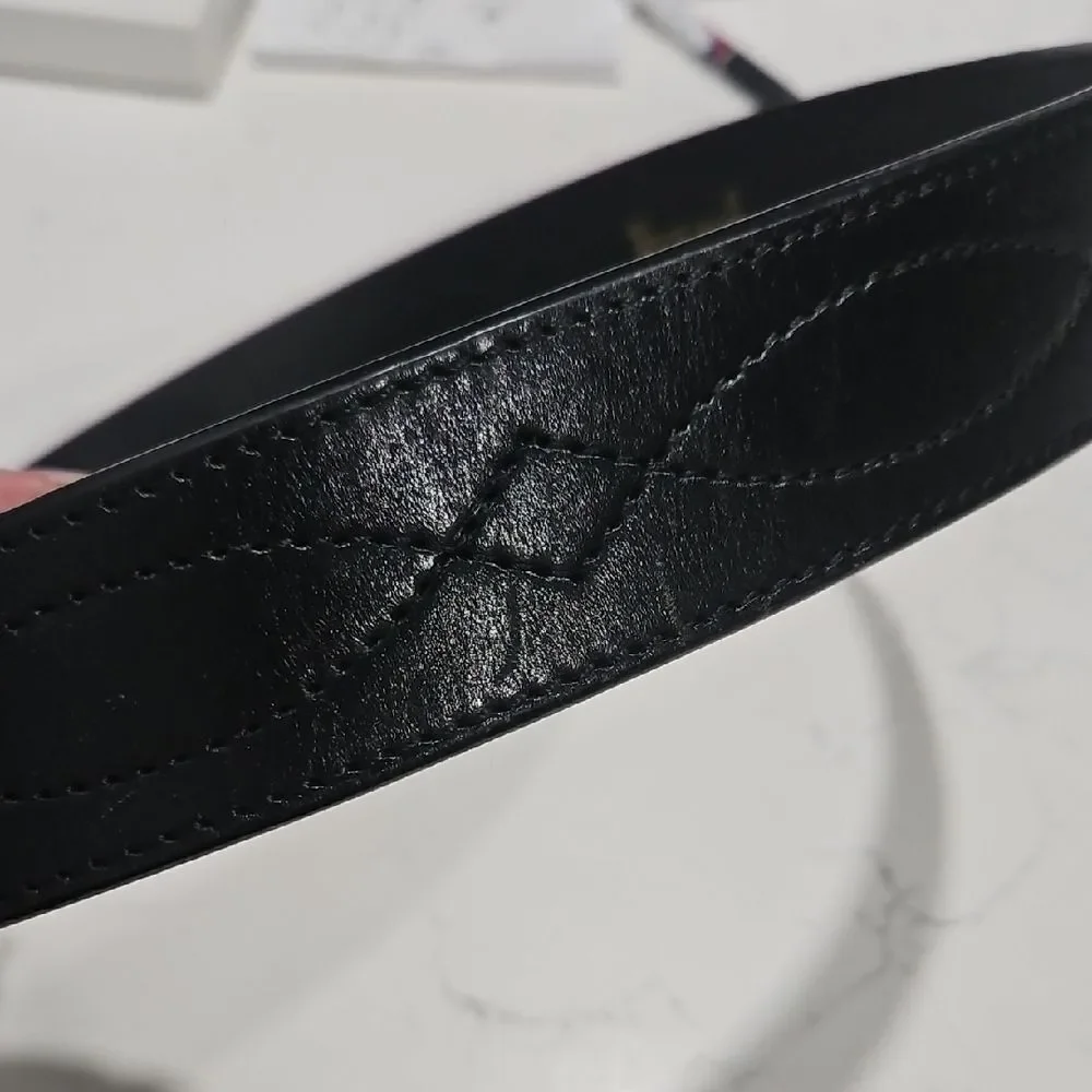 Elegant Black Leather Belt with Gold Buckle